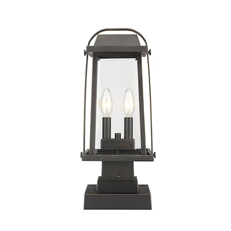 Z-Lite Millworks 2 Light Outdoor Pier Mounted Fixture, Oil Rubbed Bronze & Clear Beveled 574PHMS-SQPM-ORB